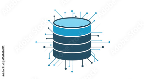 Abstract representation of a digital database with interconnected circuits and data flow