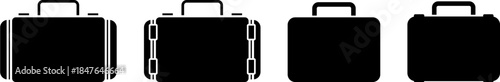 Four black suitcases lined up in a simple minimalist style