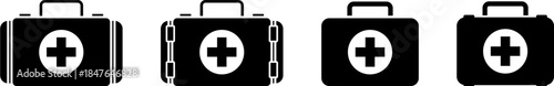 Four black medical cases with a white medical cross symbol