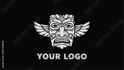 Ancient Tribal Mask with Wings Logo Design.
