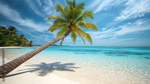 Fototapeta Naklejka Na Ścianę i Meble -  Dream tropical island beach with palm tree and pristine sand