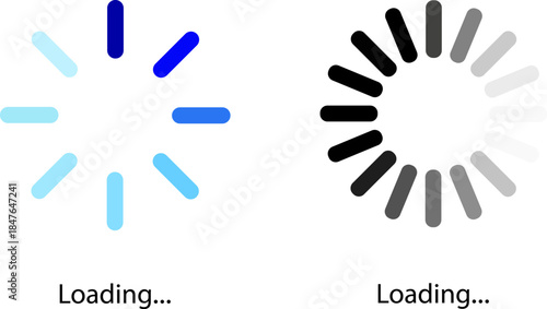 Two circular loading indicators displayed one blue and one grayscale