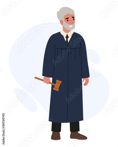 Judge stands with gavel in hand, ready to conduct court proceedings during a weekday session in a courtroom