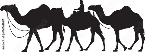 Camel Caravan Silhouette in Desert Journey vector illustration