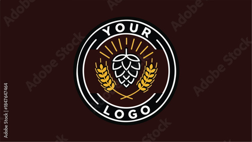 Craft Beer Logo Design with Hop and Wheat Elements.