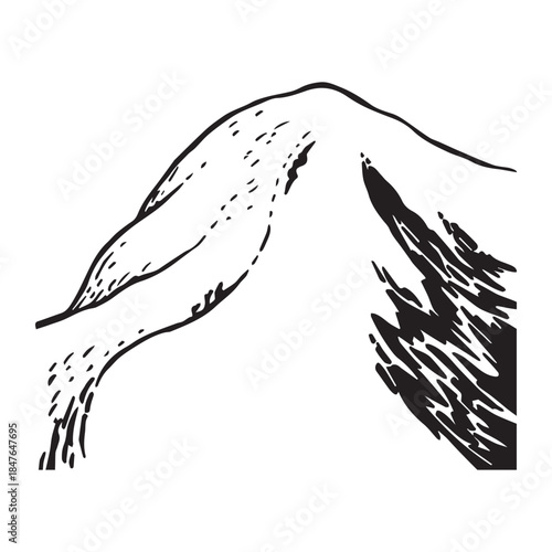 Snow-covered peak with three climbers