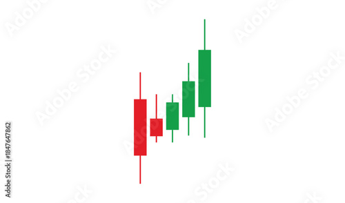 Candlestick chart with rising trend, green and red bars showing stock market fluctuations and financial growth