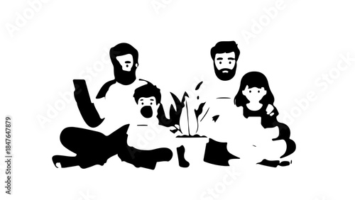 Family Bonding Moment: A loving family is sharing beautiful moments while sitting down near to each other.