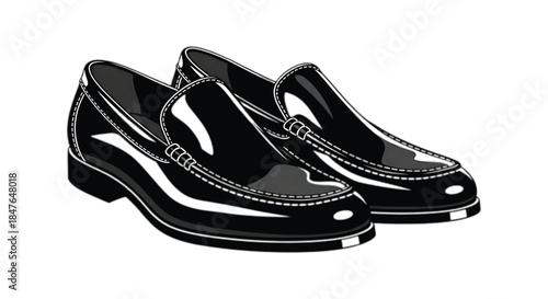 Elegant black patent leather loafers, a symbol of sophisticated style and formal footwear.