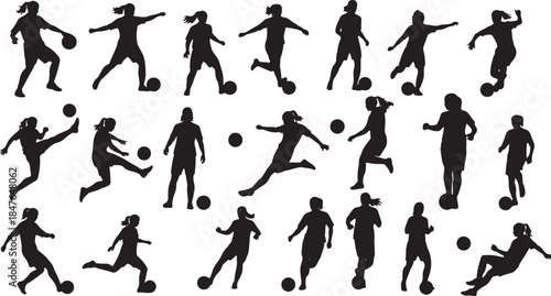 Female Soccer Players Silhouettes with Ball football