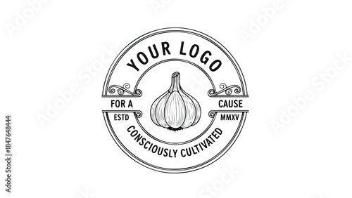 Garlic logo design with a vintage and rustic style perfect for organic food brands.