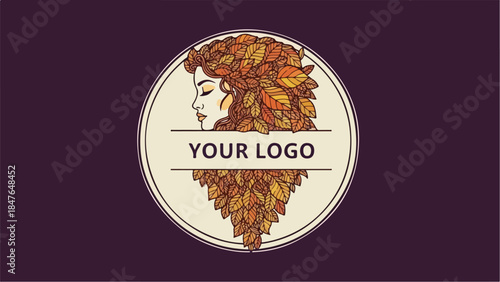 Elegant Woman with Leaf Hair Logo Design.