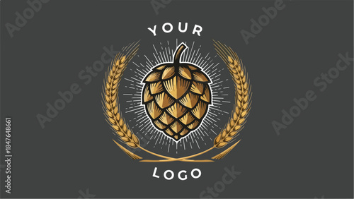 Golden Hop and Wheat Logo Design for Craft Beer.
