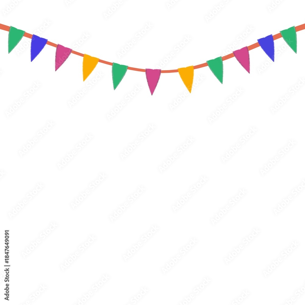 Obraz premium Colorful triangular party flag garland isolated on white background vector illustration 