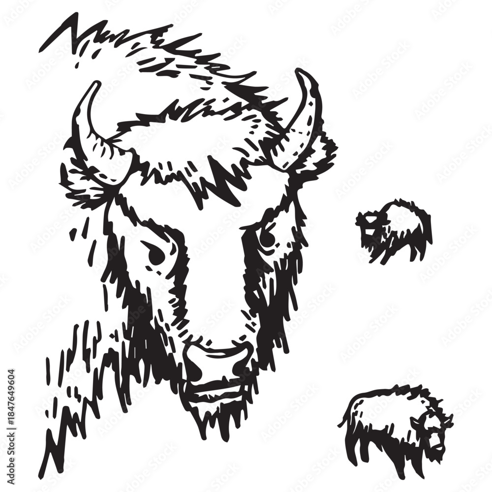 Obraz premium A set of stylized auroch in various sizes