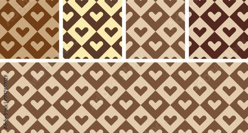 Seamless geometric heart pattern in warm chocolate and coffee tones