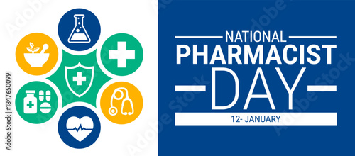 National Pharmacist day background, banner, card or poster design template is observed every year during January, to raise awareness about the mission. Vector illustration.