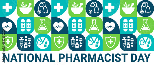 National Pharmacist day Geometric shape pattern background, banner, card or poster design template is observed every year during January, to raise awareness about the mission. Vector illustration.