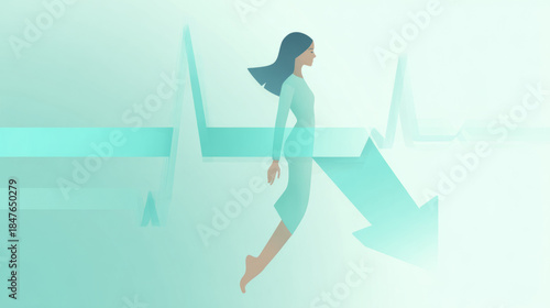 Calm Woman Breathing with Heartbeat Line