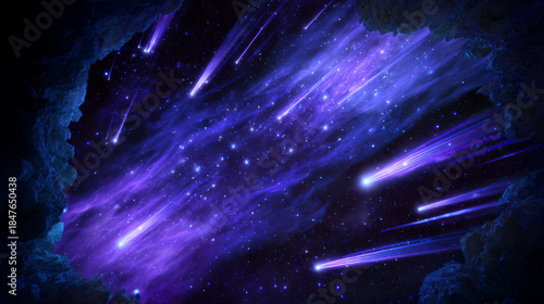 Fantasy Night Sky with Meteor Shower and Cosmic Vortex