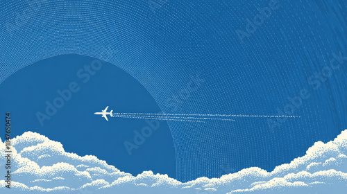 Passenger airplane soars above clouds, leaving curved contrails across , symbolizing travel, freedom, and global connection