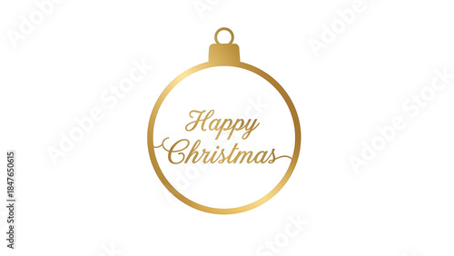 Elegant gold Happy Christmas ornament bauble vector graphic for holiday greeting cards isolated PNG with Transparent Background