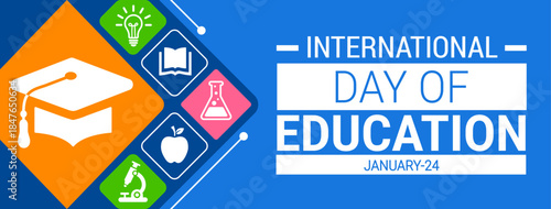 international day of education background, banner, card or poster design template is observed every year during January, to raise awareness about the mission. Vector illustration.