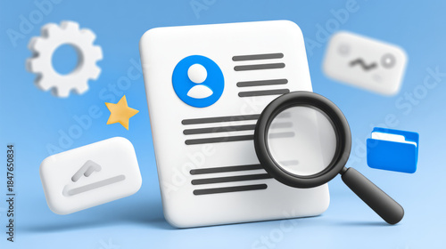 Magnifying Glass on Resume Document for Recruitment