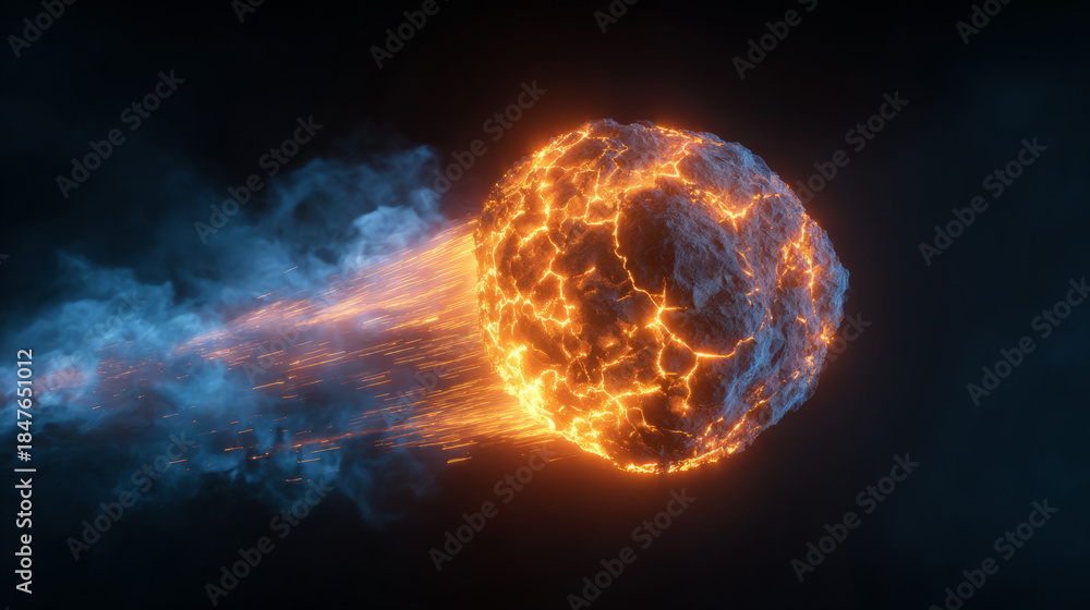 Obraz premium Burning Meteorite Entering Atmosphere with Fiery Trail