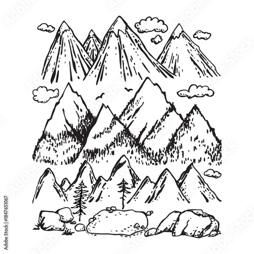 A set of isolated vector stylized mountain ranges