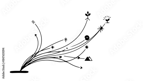 Growth and Vision: A unique conceptual illustration, depicting a stylized upward trajectory with multiple diverging paths.