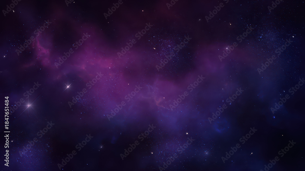 Naklejka premium Purple galaxy space background with stars and cosmic dust creating mysterious and vast universe scene