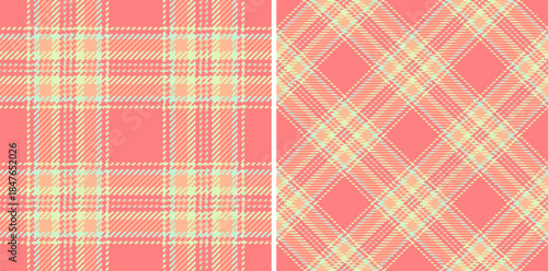 Two tartan pattern swatches show classic textile design. Woven fabric structure creates a timeless feel. Suits backgrounds, fashion design,  home decor.
