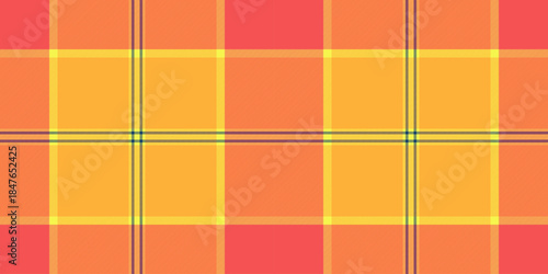 Gift plaid check textile, rag background tartan fabric. Full pattern vector texture seamless in amber and red colors.