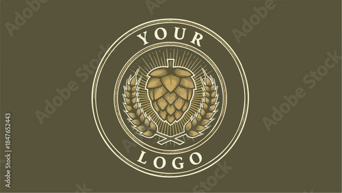 Vintage Beer Logo with Hop and Wheat Elements.