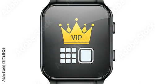 Smartwatch displaying a VIP access icon with a crown and keypad