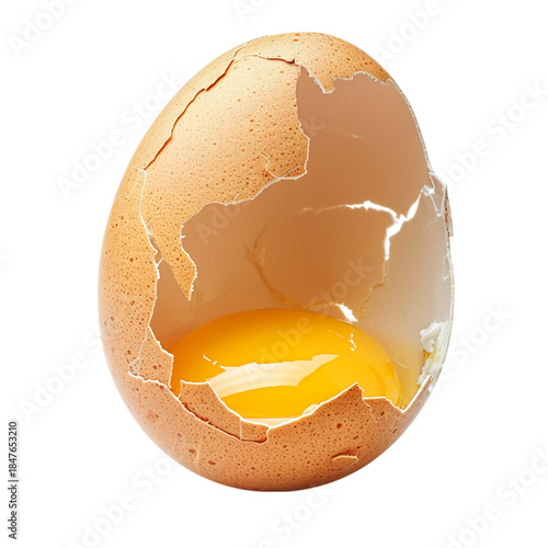 Cracked Egg with Yolk Inside Isolated on Transparent Background