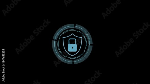 Futuristic cybersecurity concept protecting a digital AI technology for data protection. Data security, network protection, privacy safety, and advanced interface on a black background.
