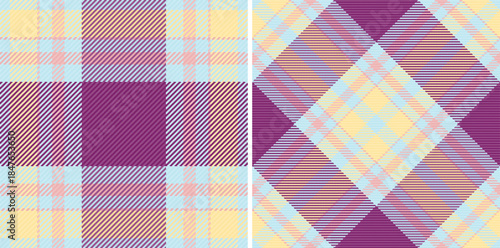 Tartan vector plaid of check texture fabric with a textile seamless pattern background. Set in kids colors for fashion bandanas in cool style.