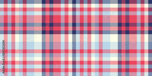 Crease tartan background seamless, border check pattern fabric. Scotland plaid texture textile vector in light and red colors.