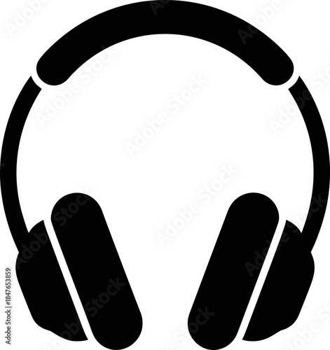 Professional Over-Ear Headset Icon Vector: Modern Black Silhouette Illustration for Music, Communication, Sound Equipment, Customer Service, and Technology Apps UI/UX Design