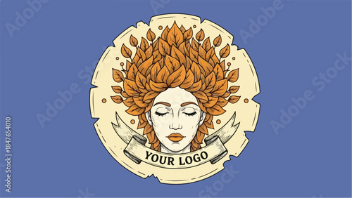 Woman with leaves in her hair a logo design.