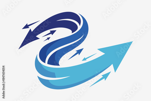 An energetic vector illustration featuring swirling arrows in blue tones, symbolizing progress and movement.