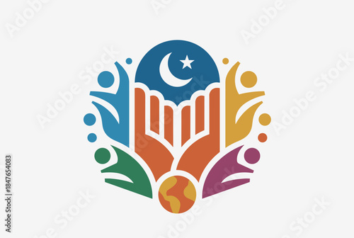 A colorful representation of hands holding up the earth, symbolizing unity, peace, and community support.