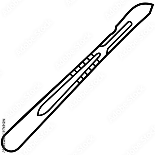 Scalpel. Classic surgical knife for precise skin incisions, tissue cutting, and dissection in operating rooms. Medical sterile surgical instrument. Vector outline icon.