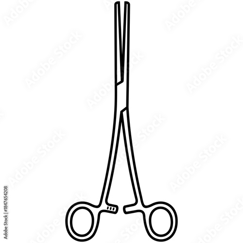 Rochester-Pean Hemostatic Forceps. Robust surgical artery clamp for occluding large blood vessels and holding heavy tissue. Medical sterile surgical instrument. Vector outline icon.