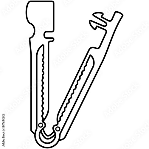 Umbilical Clamp. Medical plastic clip for newborn umbilical cord sealing in obstetrics and maternity care procedures. Medical sterile surgical instrument. Vector outline icon.