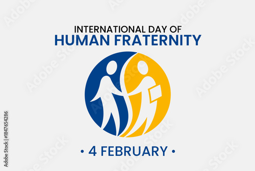 A logo commemorating the International Day of Human Fraternity with symbolic figures representing unity and togetherness