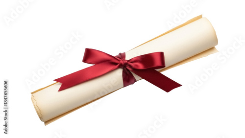 Canvas Print Rolled diploma with red ribbon isolated PNG, graduation certificate scroll for a