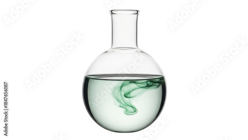 Tableau sur toile Round bottom flask with green liquid isolated PNG, laboratory glassware for chem